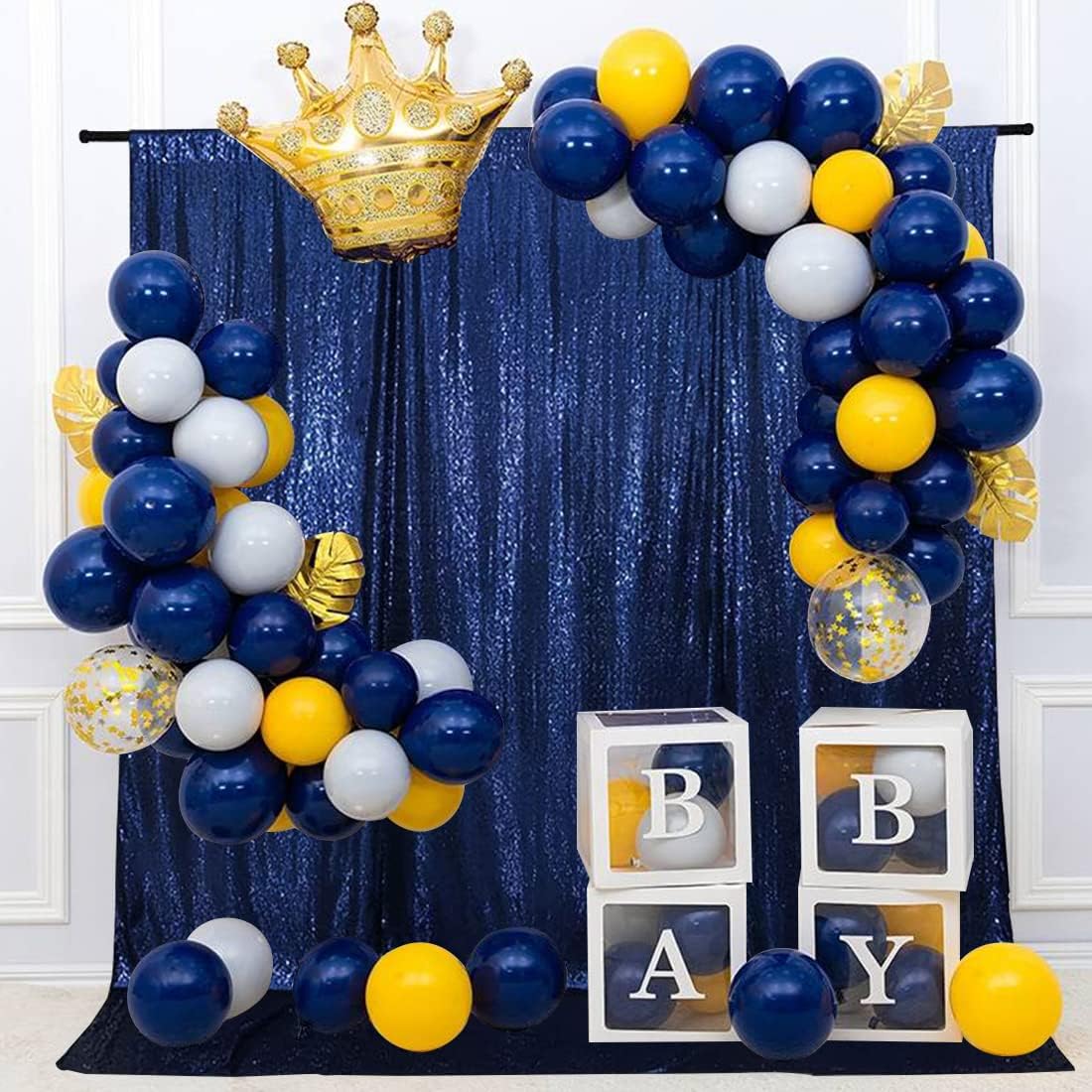 Poise3EHome 8Ft x 8Ft Navy Blue Sequin Backdrop Curtain, Glitter Thick Satin Sequin Background Drapes, Opaque Sparkly Backdrop Curtain, Sequin Backdrop for Xmas Thanksgiving Wedding Party Decor