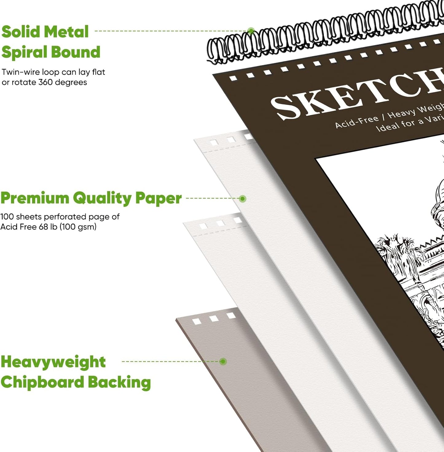 Soucolor 8" x 10" Blank Spiral Notebook| 100 Sheets 68lb/100gsm| Classroom Must Haves Supplies, Back to School Supplies for Teachers & Students| Small Sketchbook Drawing Paper for Kids and Adults