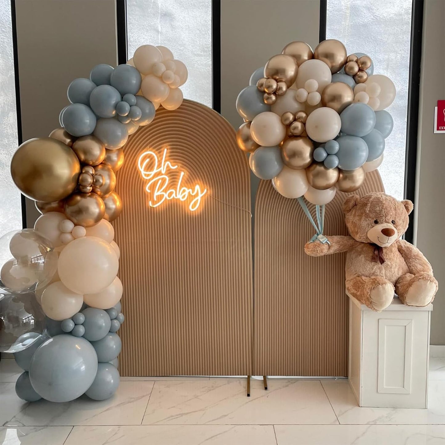 Dusty Blue Beige Balloons, 12 Inch Fog Blue Sand White Balloons with Cream Ivory Metallic Gold Balloon for Baby Shower Boho Bridal Shower Birthday Wedding Engagement Party Decorations Supplies