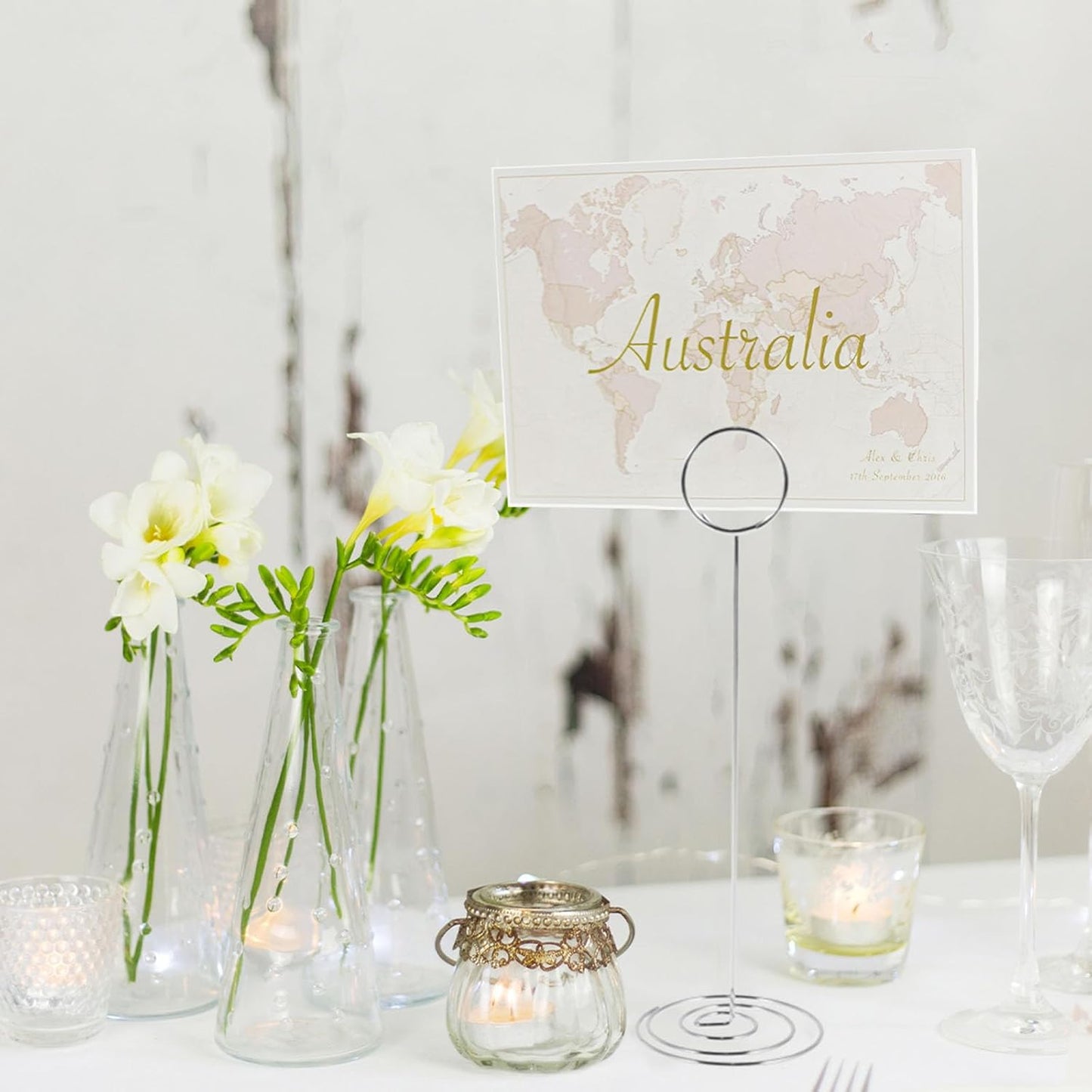 24 Pcs Table Number Holder 8.66inch Tall Metal Iron Place Card Holder Lightweight Picture Holder Stand Portable Round Shape Photo Memo Note Holder for Office Wedding Party