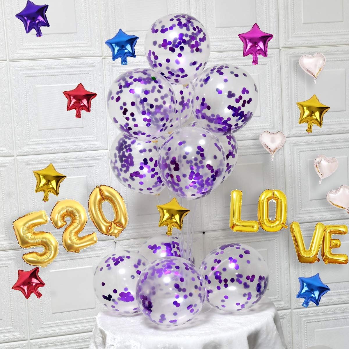 Purple Confetti Balloons, 12inch, 50 Pcs, Latex, Perfect for Birthdays, Unisex-Adults & Kids