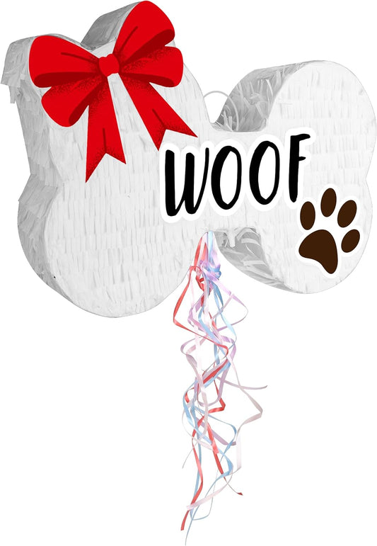 Pull String Dog Bone Pinatas (16.5 x 12 x 4 Inches), Puppy Pinatas for Dog Birthday Decoration