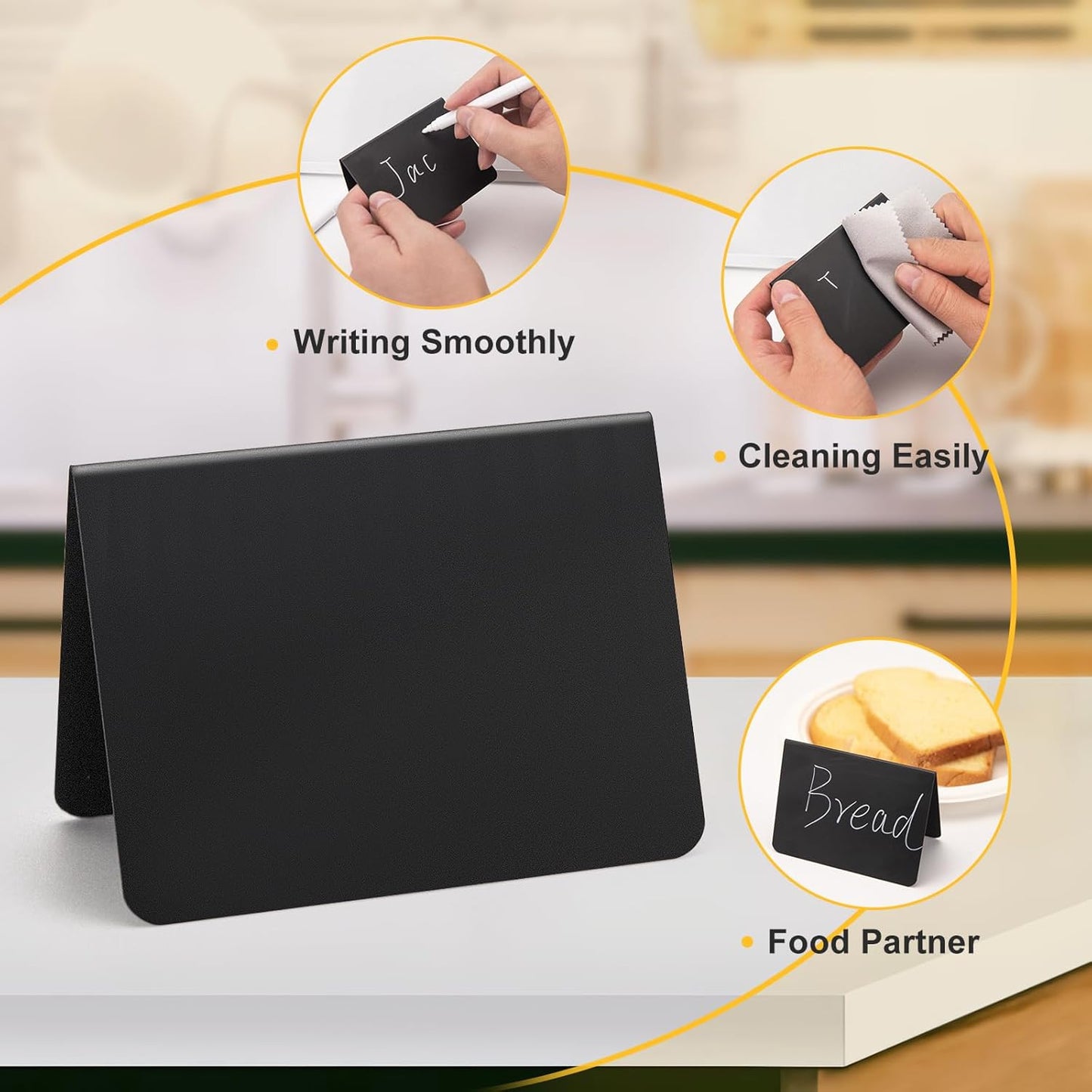 15 Pcs 4"x3" Mini Chalkboard Signs for Food, Reusable PVC Food Labels, Reserved Table Signs for Party Buffet, Birthdays, Bakery, Weddings Table Numbers, Buffet Display, Place Cards, Name Tag