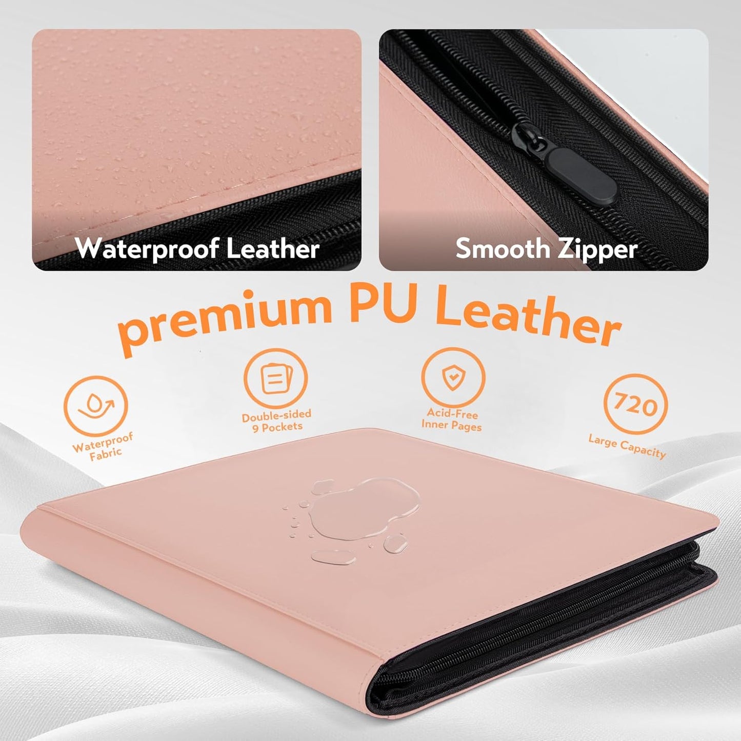 SMYV 12 Pocket Trading Card Binder, Premium PU Cover Card Binder for 720 Cards, Ringless Side Loading Card Collection Album Folders for MTG, TCG, Game Cards & Sports Cards (Pink)