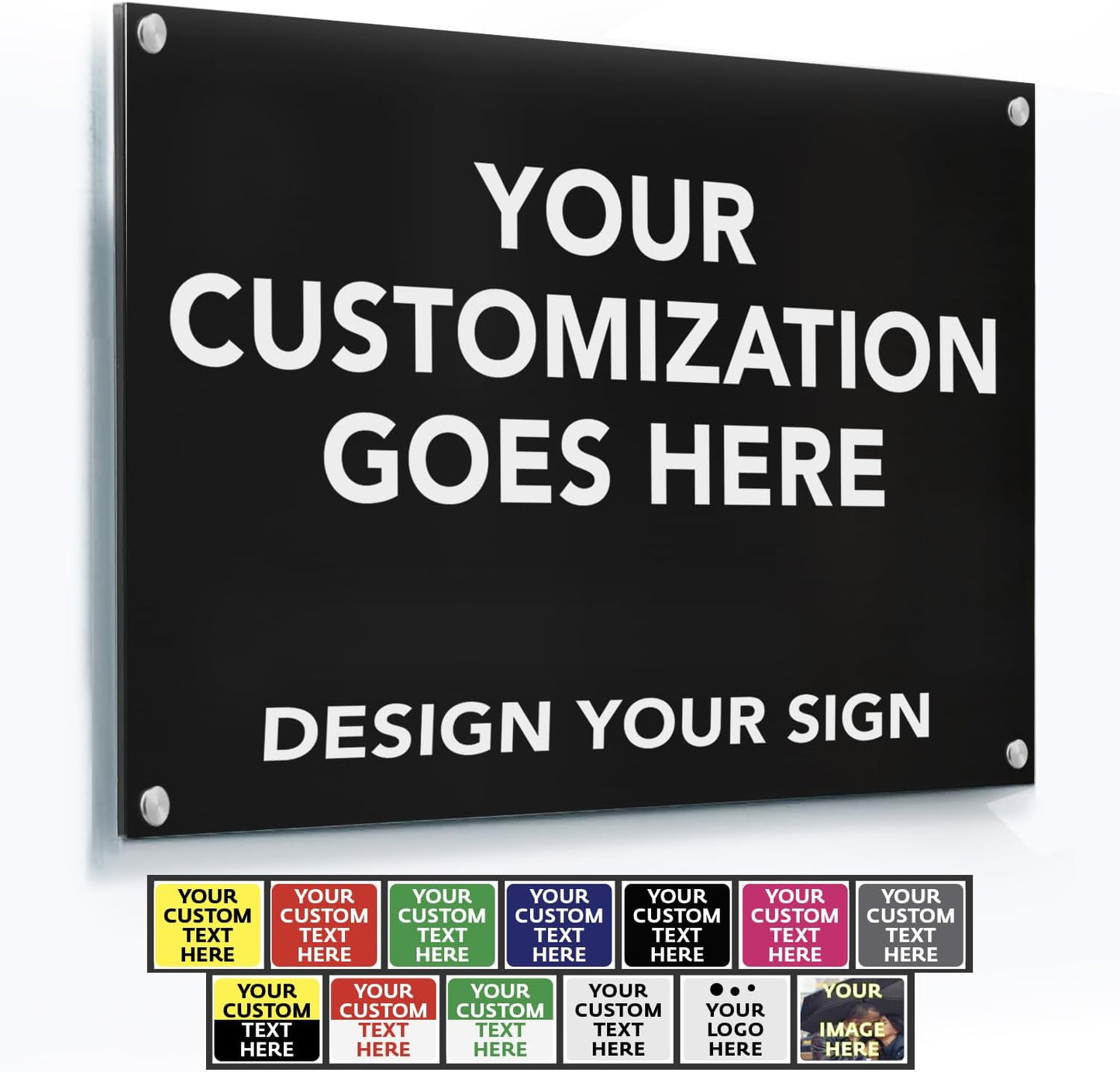 Custom Metal Business Signs - Personalized Aluminum, Waterproof, White (Black Background, 42x28 In)