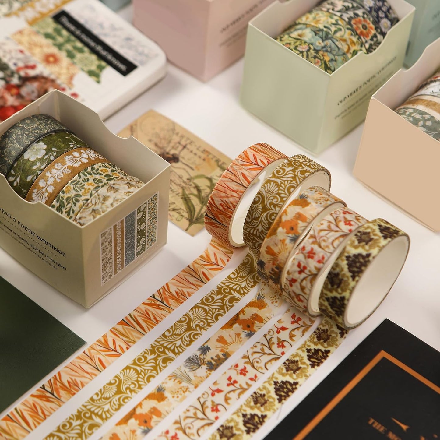 YUBBAEX 60 Rolls Value Washi Tape Pack Retro Arts Masking Tape Basic Patterns Decorative for DIY Crafts, Bullet Journal Supplies, Planners, Scrapbook, Card/Gift Wrapping (Retro Baroque)