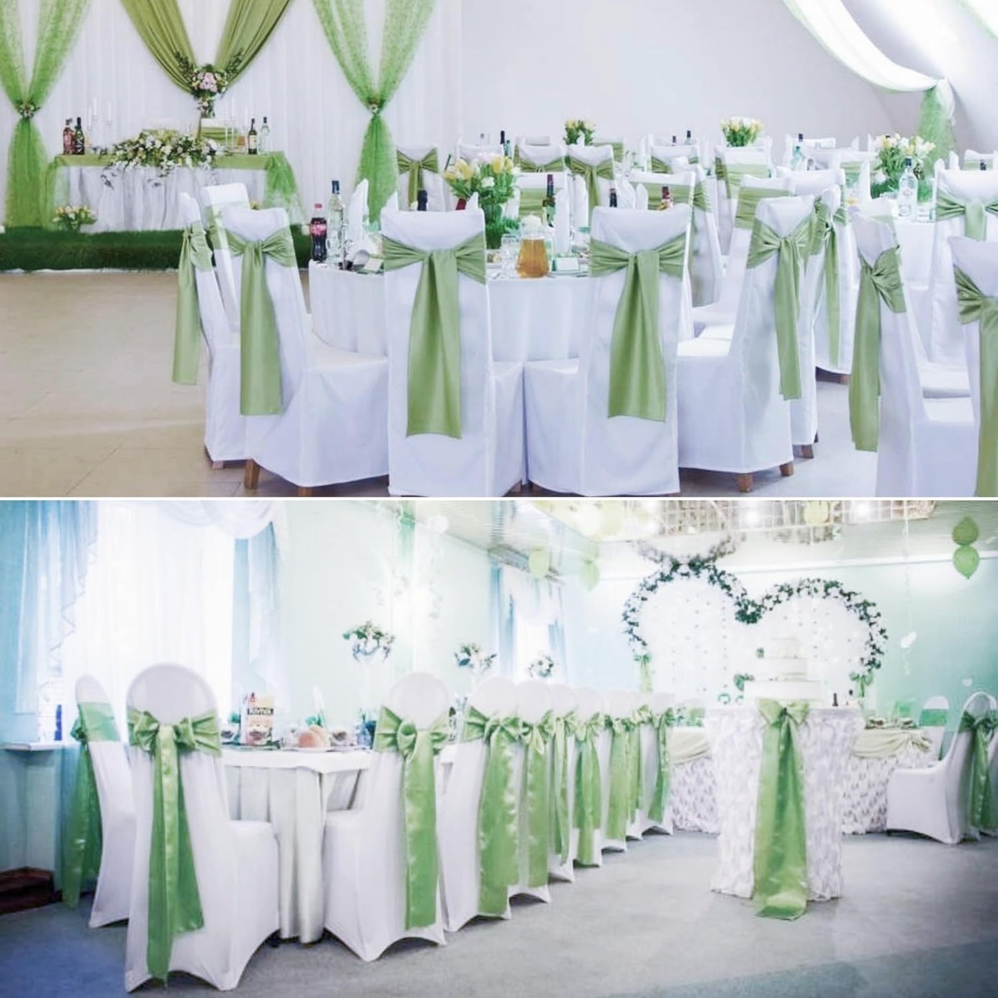 100 PCS Satin Chair Sashes Decorative Bow Chair Sashes Ties Back Ribbon Bows Chairs Cover Band for Wedding Party Ceremony Reception Events Banquet Restaurant Home Kitchen Decor(7x108inch,Sage Green)