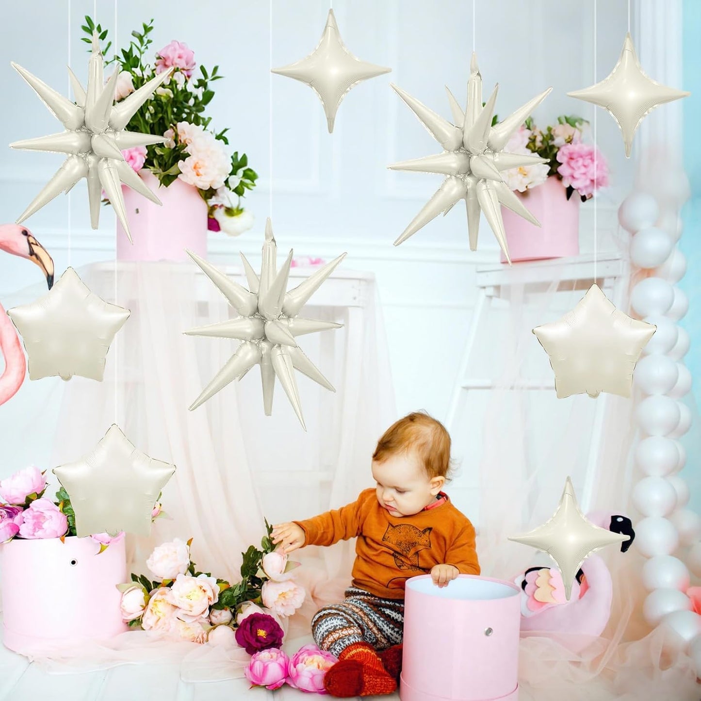 Cream Star Balloons, 22in White Sand Star Balloons Foil 10in 4-Pointed & Ivory Pentagram Balloon for Baby Shower Wedding Boho Themed Birthday Party Decorations