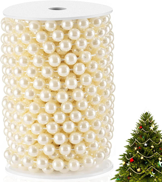 XINHUIDALSQ Craft String of Pearls 10 MM Faux Pearl Beaded, 33 Feet Ivory Garland Bead String for Christmas Tree Decorations, Wedding Party Decoration(Ivory, 10mm/10M)