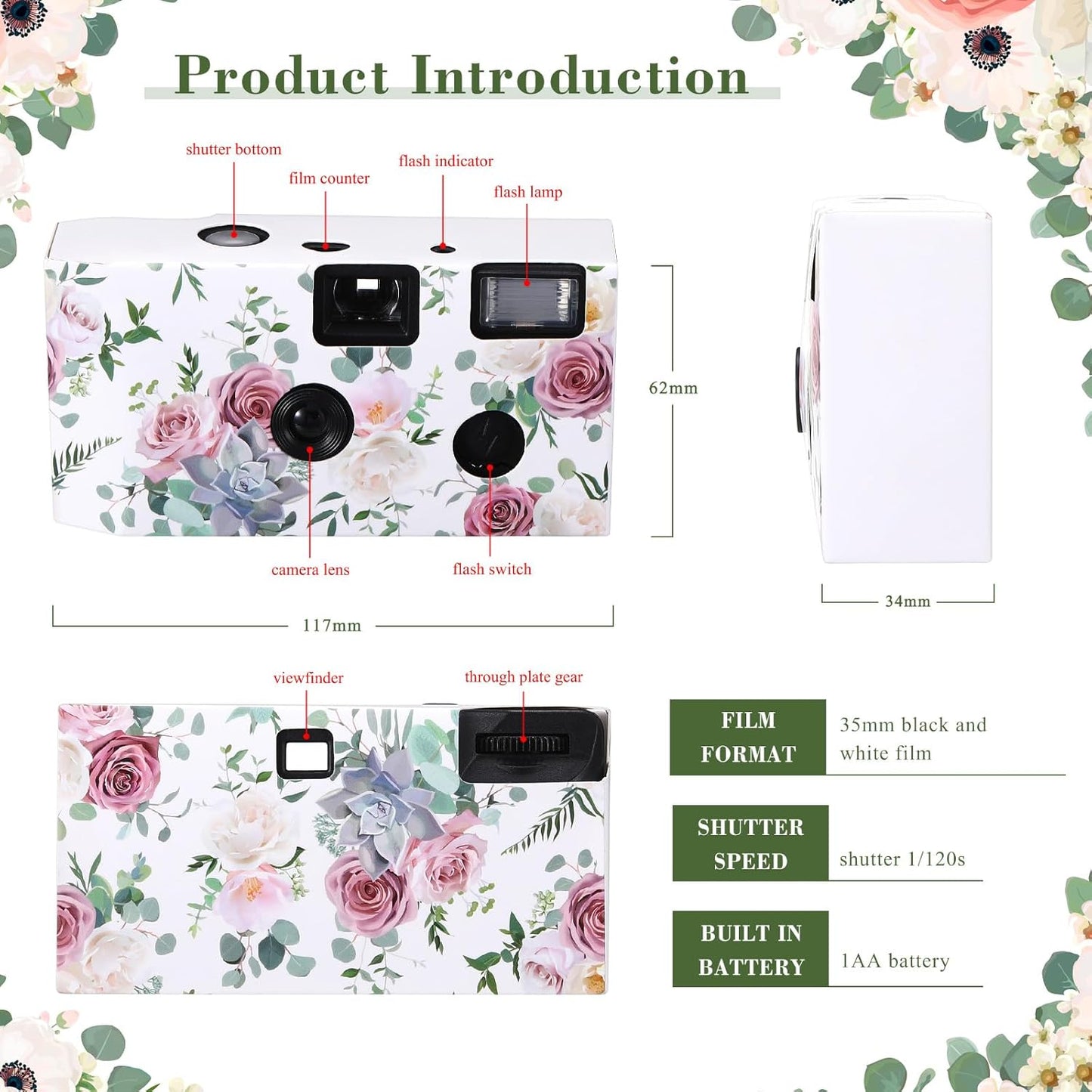 10 Pack Disposable Camera for Wedding Bulk, 34mm Single Use Camera Bulk with Flash for Gathering Wedding Travel