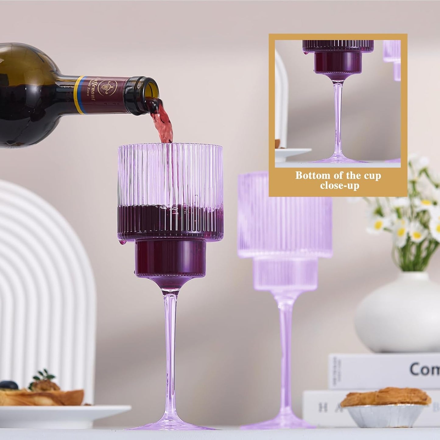 Plastic Goblets Wine Glasses - 12Oz Acrylic Wine Glasses Origami Unbreakable Clear Plastic Cocktail Glasses Recyclable Shatterproof Reusable Wine Cups for Parties & Weddings (Purple 1)