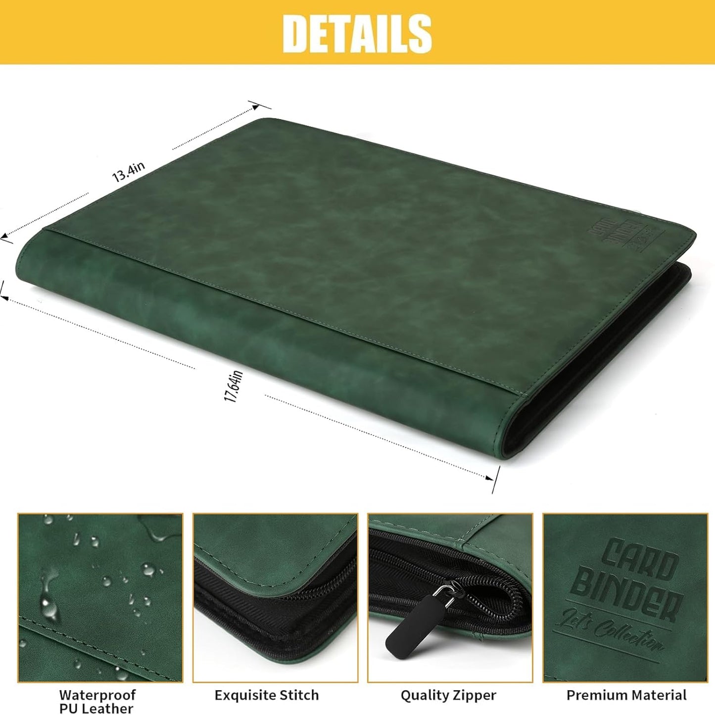 Premium Ringless Trading Card Binder - 1024 Capacity, 16 Side-Loading Pockets per Page, Archival Quality Protection & Anti-Slip Spine for TCG, MTG, Sports Cards (Dark Green)
