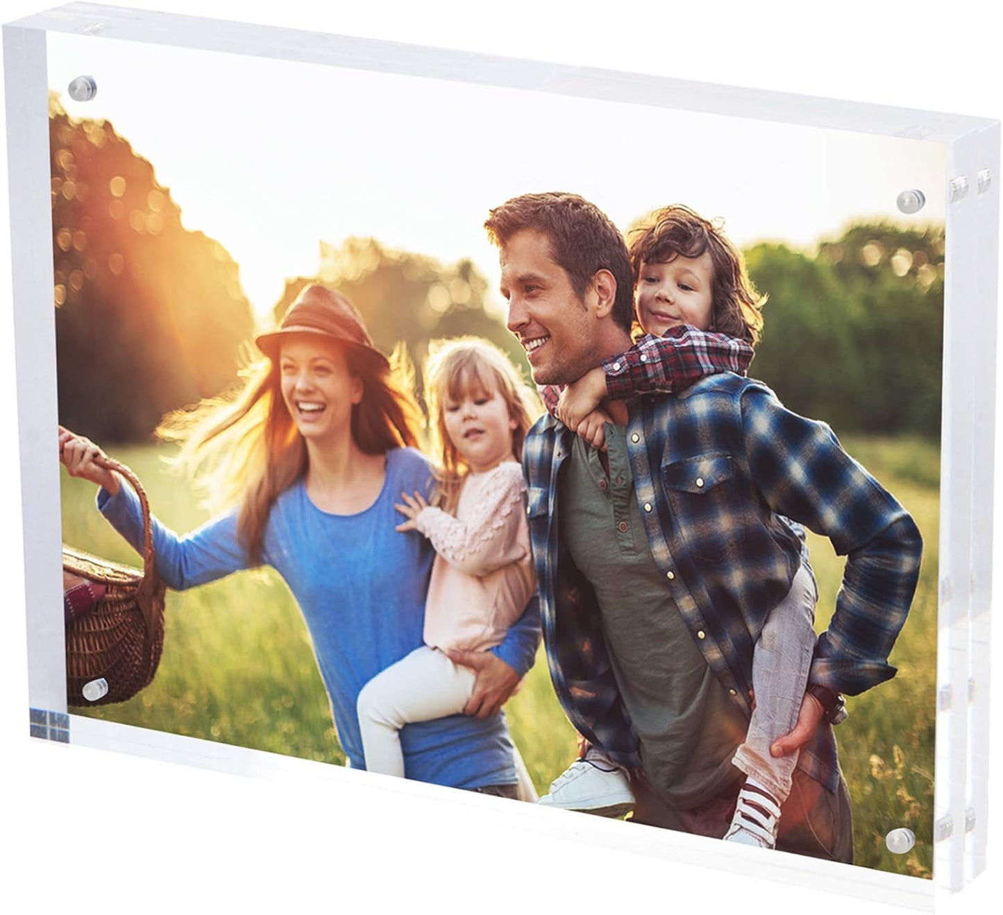 SimbaLux Magnetic Acrylic Picture Photo Frame 8x10 inches 24mm Thick with UV Protection (1 Pack) Clear Glass Like, Double Sided Frameless Desktop Floating Display, Free Standing, 20% Thicker than Most