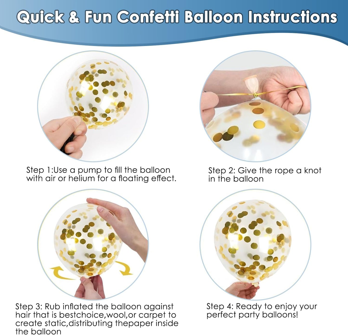 Navy Blue and Gold Confetti Balloons, 50pcs 12 Inch Metallic Blue Latex Confetti Balloons Matte White Latex Balloons with 33 Feet String for Birthday Wedding Gender Revea Decorations