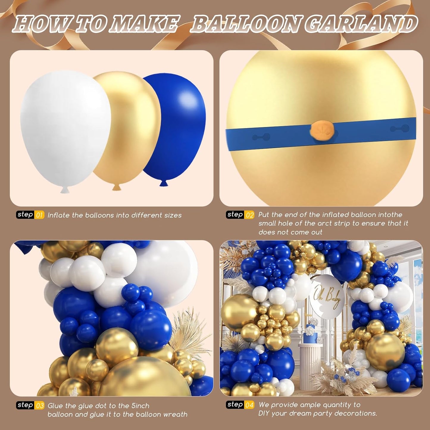 412Pcs Royal Blue and Gold Balloons Arch Garland Kit,5 10 12 18 inch blue and gold balloons for Anniversary Wedding New Year Birthday Party Decorations