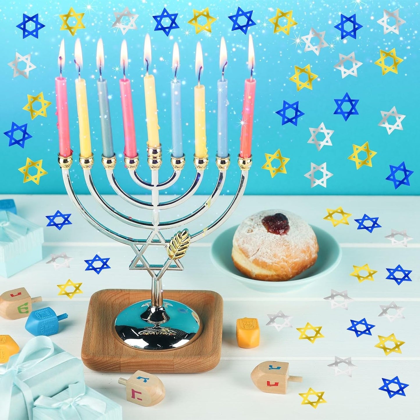 MARFOREVER Star of David Glitter Confetti, Hanukkah Confetti Table Decorations Gold Blue Silver Chanukkah Metallic Foil Sprinkles Sequin for Jewish Festival Hanukkah Party Supplies Decor