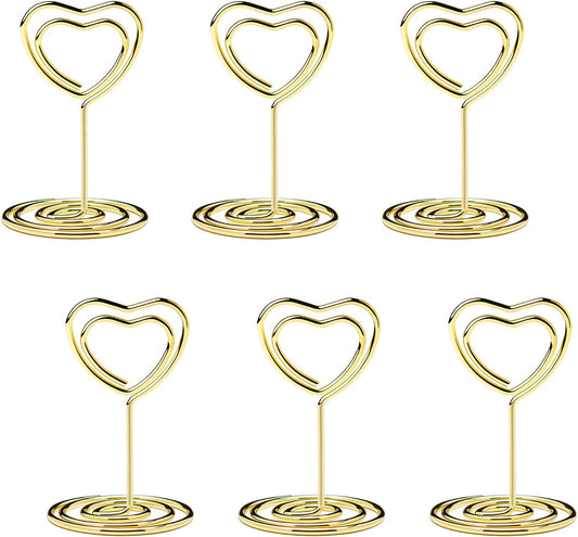 20PCS Mini Table Number Holders, Heart Shaped Place Card Holder, Premium Photo Holders for Tables, Table Sign Holders Card Stands Menu Memo Clips for Wedding Valentine's Day Table Decor, Gold