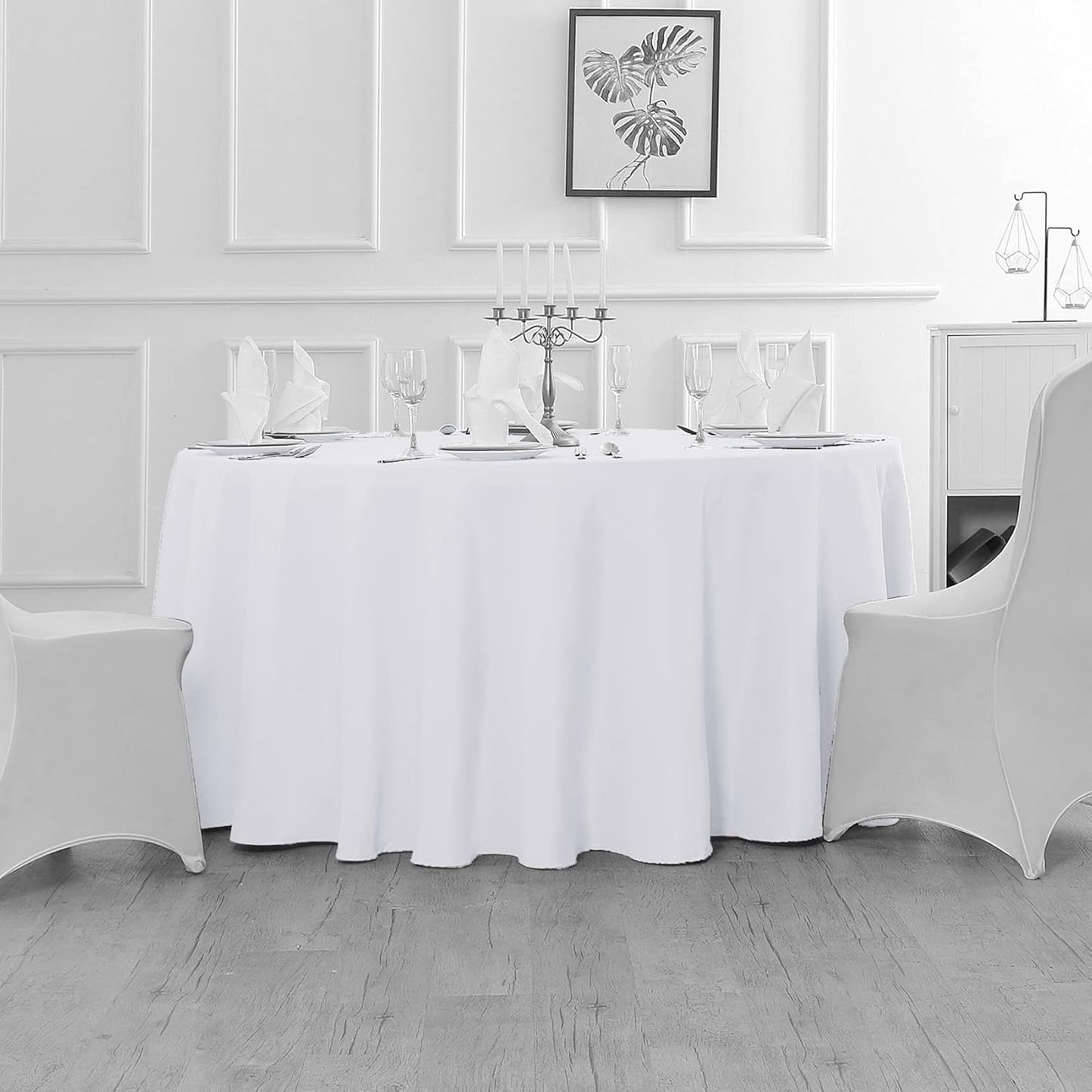 Fokitut 6 Pack Waterproof Round Tablecloth, 120 Inch, Stain Resistant and Wrinkle Polyester Table Cloth, Fabric Table Cover for Kitchen Dining, Wedding, Party, Holiday Dinner-White