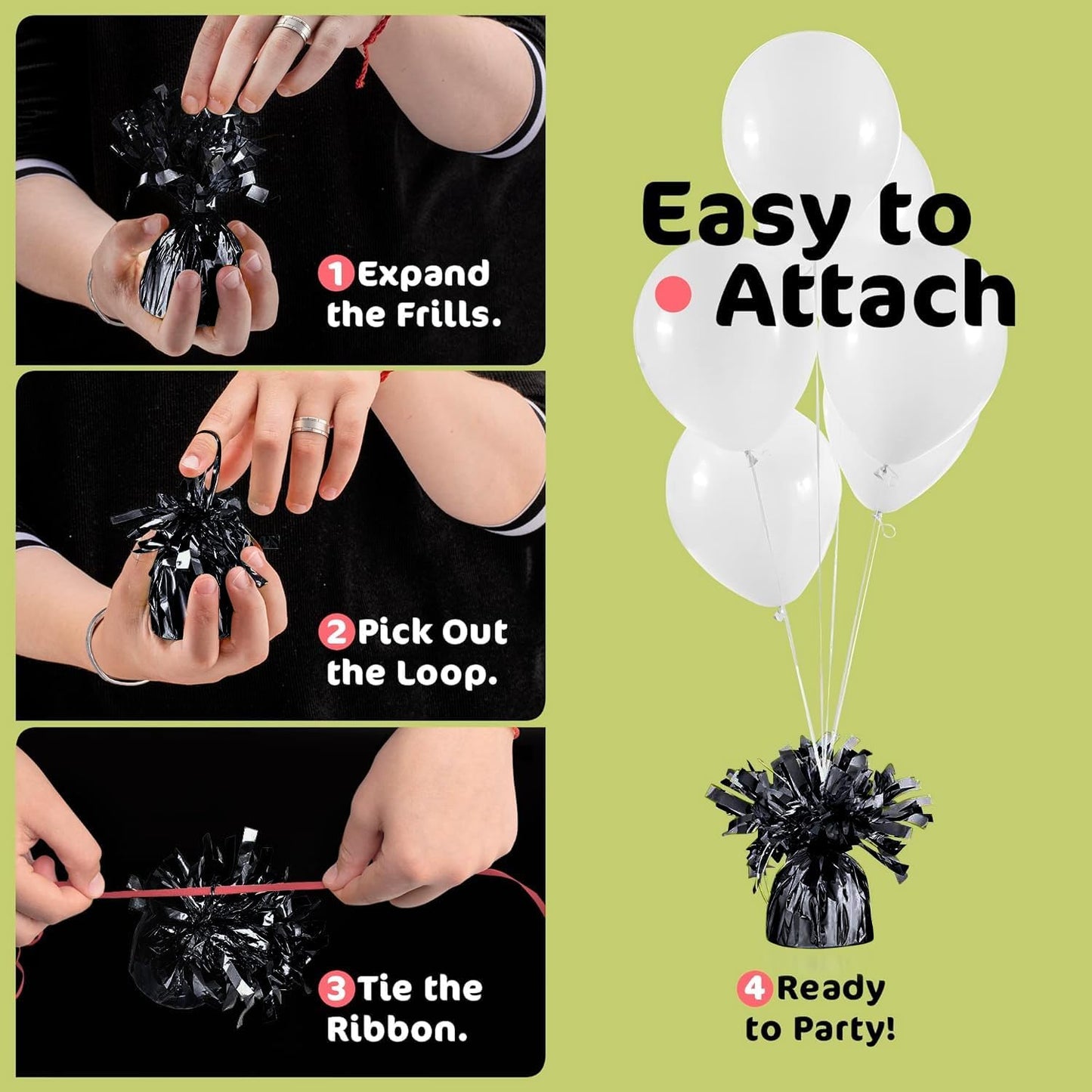 Black Balloon Weights, Heavy Balloon Weight Pack of 12 Metallic Foil Weights for Balloons, Birthday Party & Wedding Table Centerpiece Ballon Weight 4.8’’ DIY Ballon Weights for Helium Balloons