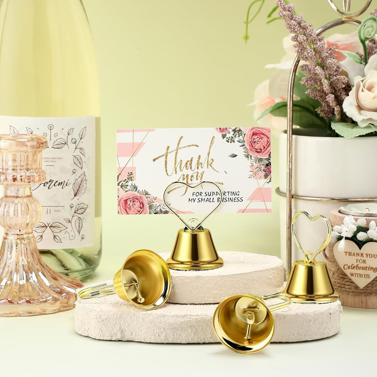 24 Pcs Table Number Holders Place Card Holders for Table 2 Inch Ring Clip Bell Number Holder Metal Picture Holder for Wedding Christmas Restaurant Home Photo Office Memo(Gold,Heart)