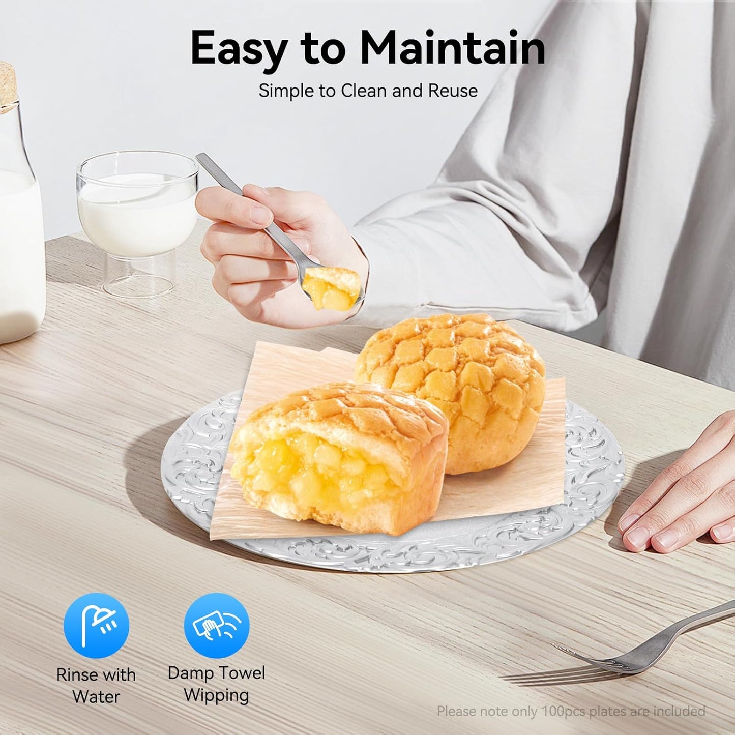 Antique Charger Plates Set, 100 Pcs 13in Plastic Embossed Dinner Plate, Round Phoenix Pattern Elegant Floral Plates for Dinner Wedding Party Event Table Setting Decoration (Silver)