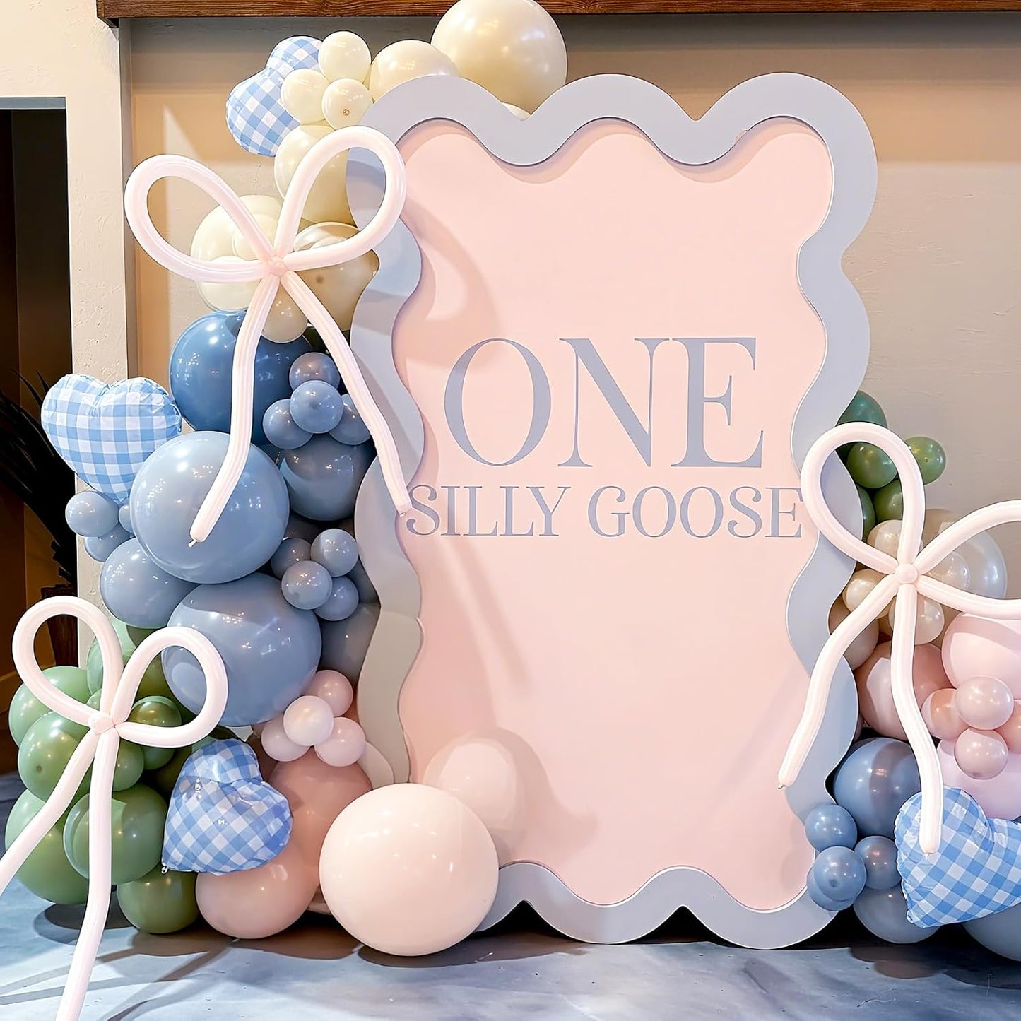 Blue White Checkered Heart Balloons,12Pcs 18Inch Light Blue Grid Heart Shaped Foil Helium Polyester Film Balloons for One Silly Goose Birthday Baby Shower Party Decorations