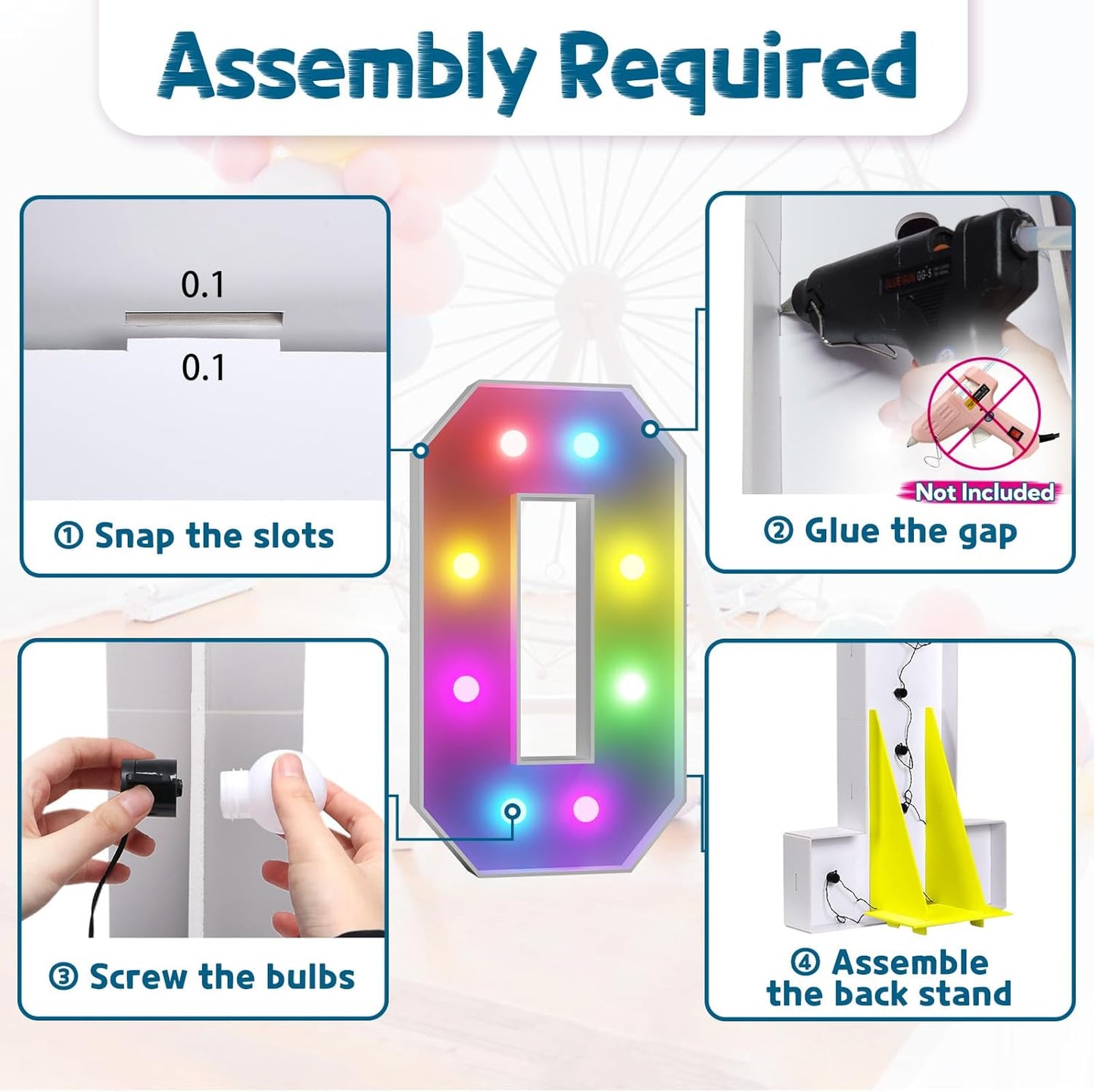 imprsv 3FT Colorful Marquee Numbers,18 Colors Number 0 with Remote, Light Up Numbers Sign for 50th Birthday Decorations Anniversary Party Decor, Pre-Cut Foam Board Kit, Mosaic Sign for Balloon