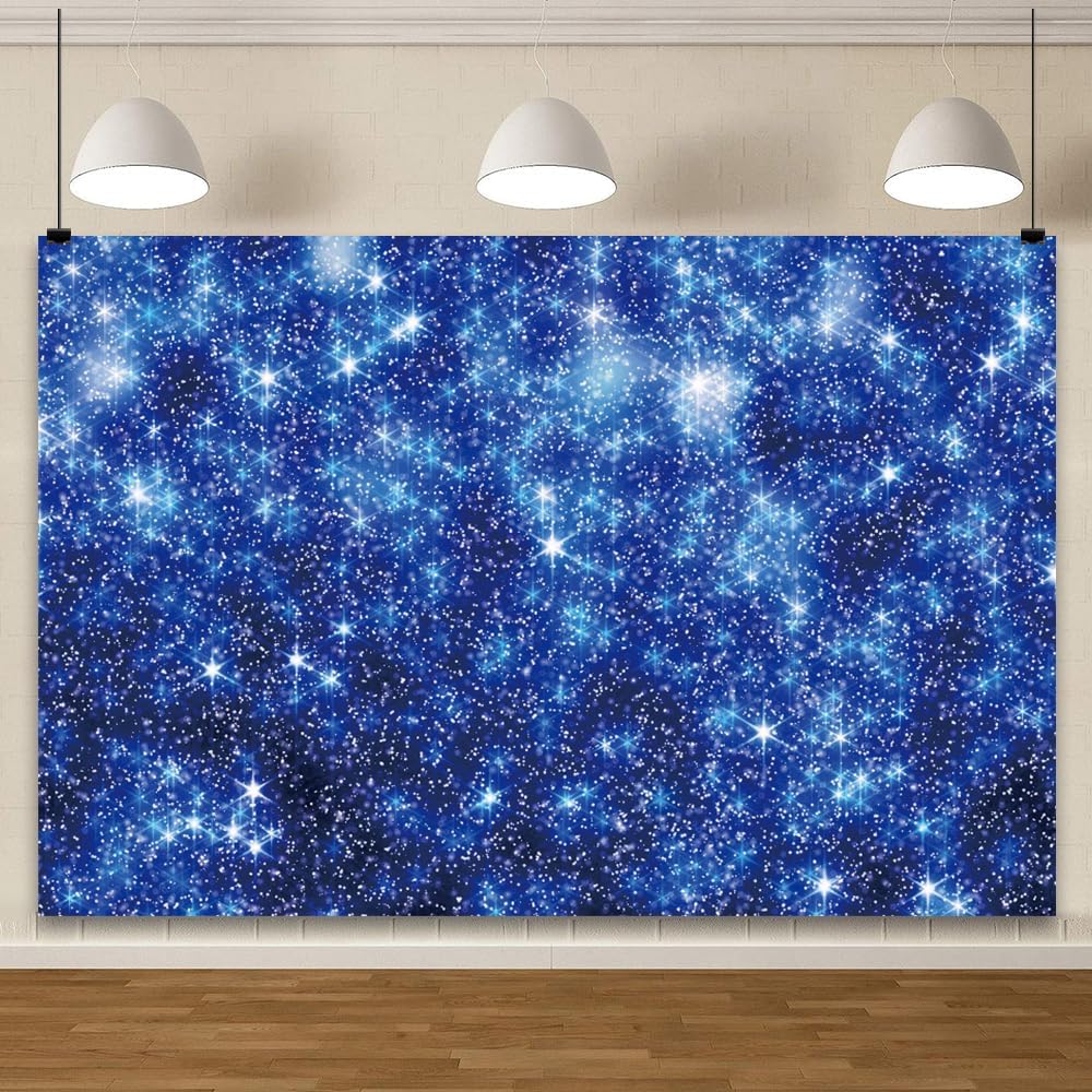 YongFoto Blue Glitter Backdrop 12x8ft Silver Light Spots Navy Blue Sequin Bokeh Photography Background Birthday Bridal Shower Wedding Photography Background Party Banner Decor Portraits Photoshoot