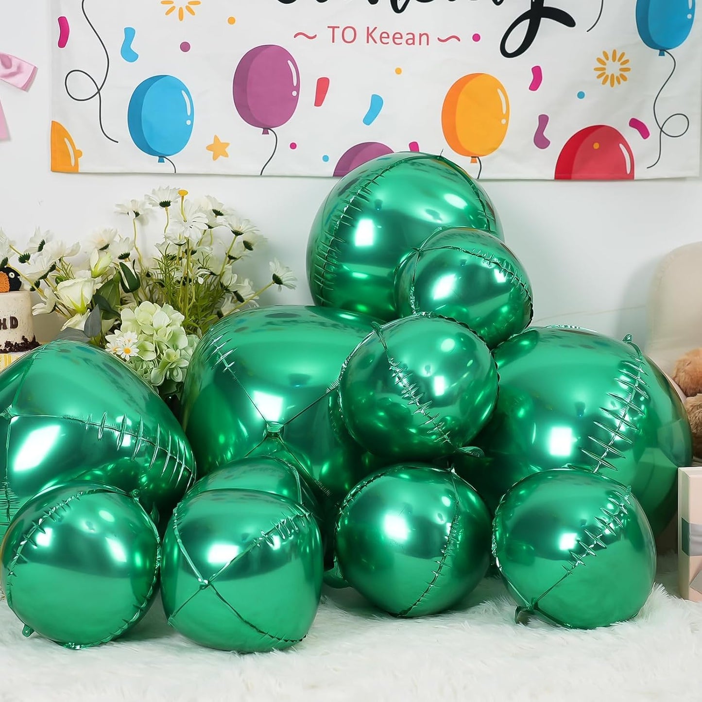 12Pcs Green Round Foil Balloons, 22" 15" 10" 4D Helium Ball Balloon, Metallic Green Foil Balloon for Birthday Graduation Wedding Anniversary New Year Eve Disco Prom Party Decorations