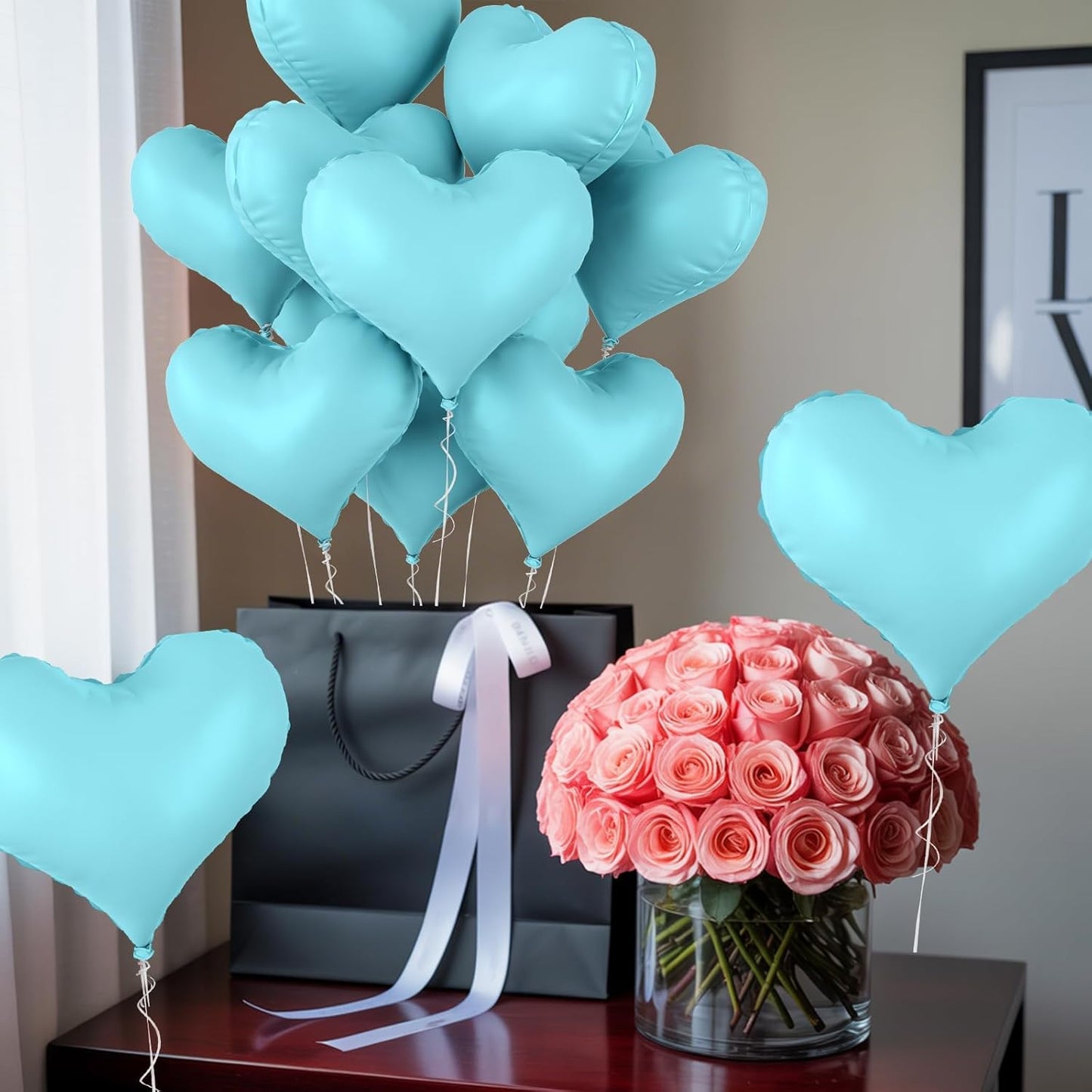 20 Inch Blue Heart Balloons, 10 Pcs Pastel Blue Heart Foil Balloons, Pastel Helium Balloon for Valentine Bridal Shower Anniversary Wedding Birthday Bachelorette Party Decorations