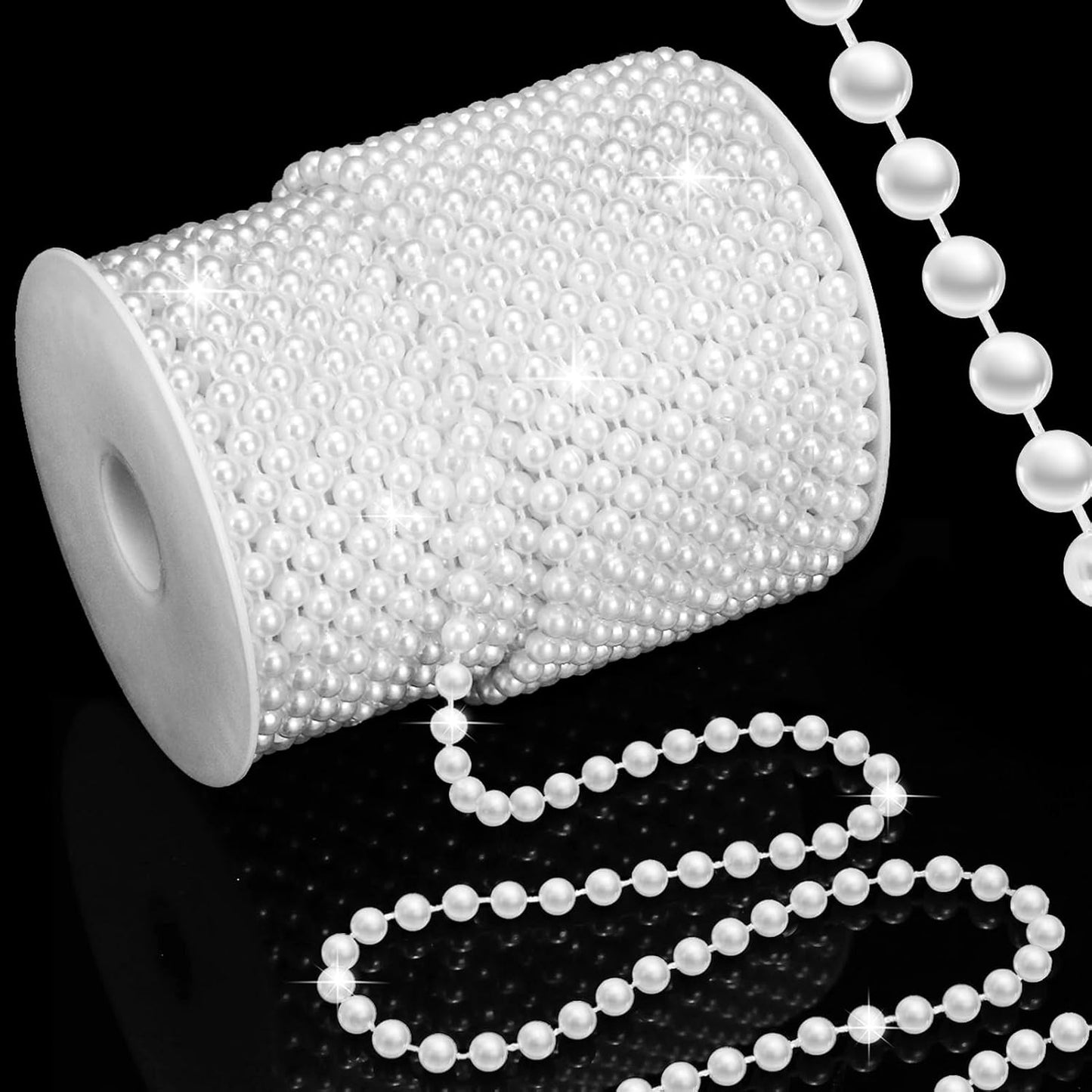 99 Feet 6mm Pearl Strings Garland for Crafts, Artificial Pearl Beaded Trim Chain Roll Strands for Wedding Centerpieces Bouquet Party Decoration Christmas Tree Garland, White