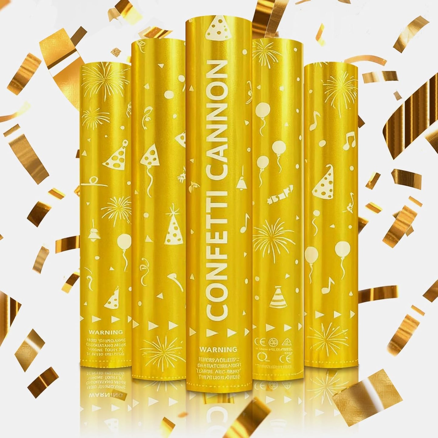 Gold Confetti Cannon Set of 5 | Long-Range Confetti Poppers for Birthdays, Graduations, Weddings, and Celebrations