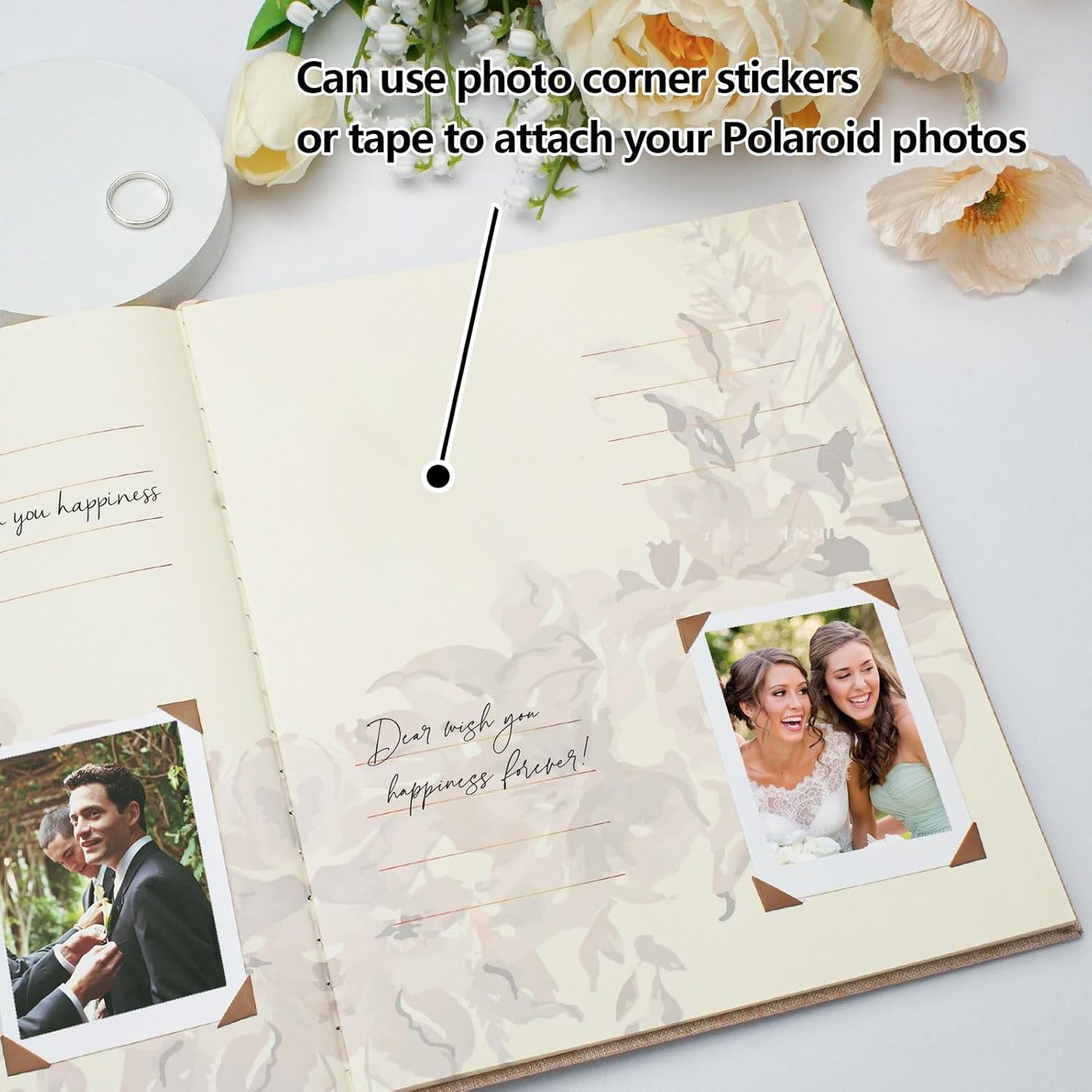 Vienrose Wedding Guest Book Polaroid Guest Book Photo GuestBook Sign in book Personalized Linen Cover 120 Pages Hardcover with Lined, Alternative Baby Shower, Party, Birthday (10" x 8" Bohemian)