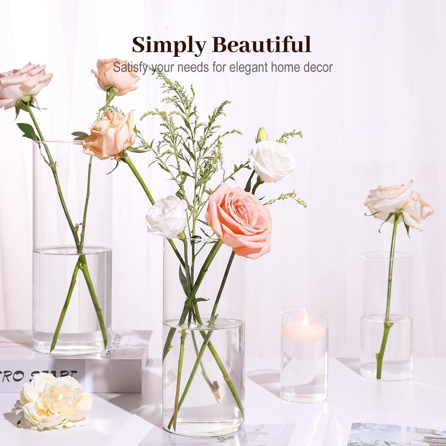 16 Pack Glass Cylinder Vases 4, 6, 8, 10 Inch Tall Clear Flower Vases for Table Centerpieces Wedding Decoration, Hurricane Floating Candle Holder for Party Home Decor