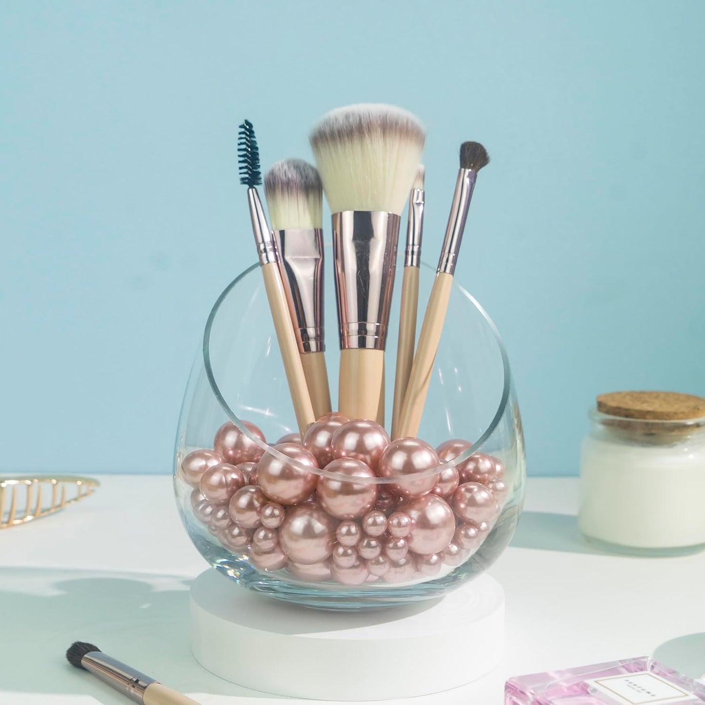 150Pcs Rose Gold Polished No Hole Faux Pearl Beads for Vase Filling Decorations, Plastic Pearls Vase Fillers, Table Scatters, Wedding Centerpiece, Home Decor, 8/14/20 mm