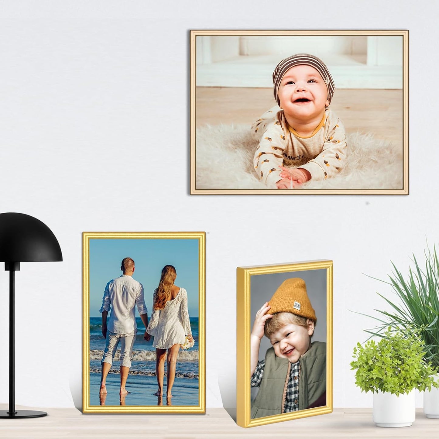 4x6 Picture Frame Matte Gold Modern Simple Thin Aluminum Metal Photo Frame with HD Real Glass, Display for Tabletop and Wall Collage. (2 Pack)