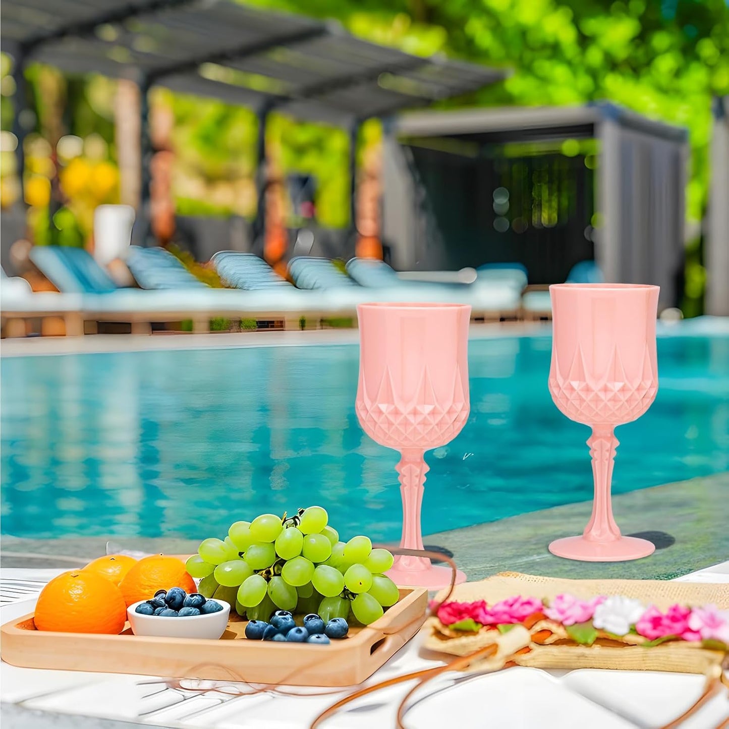 Plastic Vintage Wine Glasses 7OZ Plastic Goblets Vintage Drinking Glasses 48PCS Retro Wedding Glassware Water Goblets Reusable Drinking Cups for Party,Reception,Celebration,Bar,Whiskey(Light Pink)