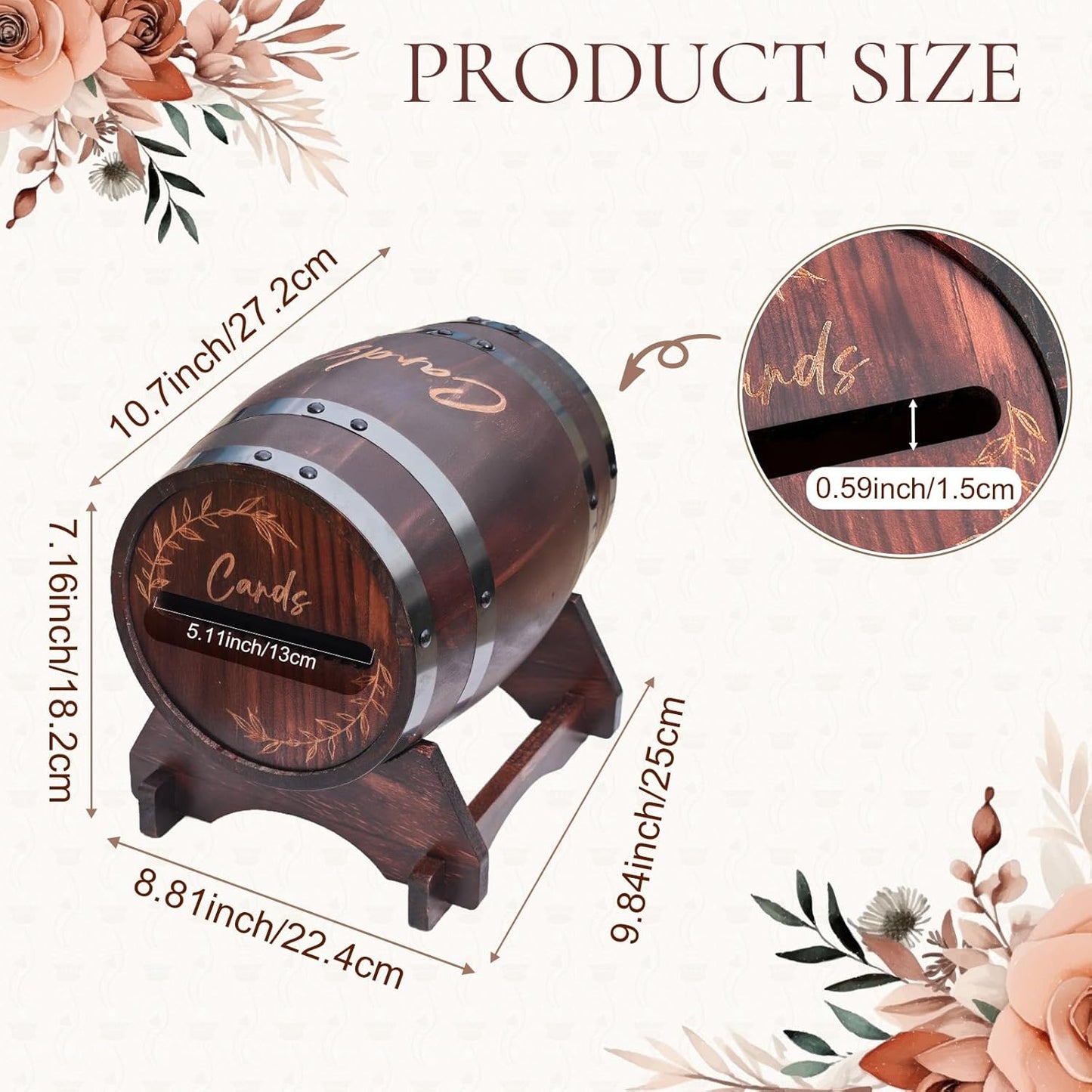 OurWarm Wooden Card Box for Wedding, Vintage Gift Card Box with Base, Whiskey Barrel Wedding Card Boxes for Reception Party Graduation Bridal Baby Shower Birthday Decoration