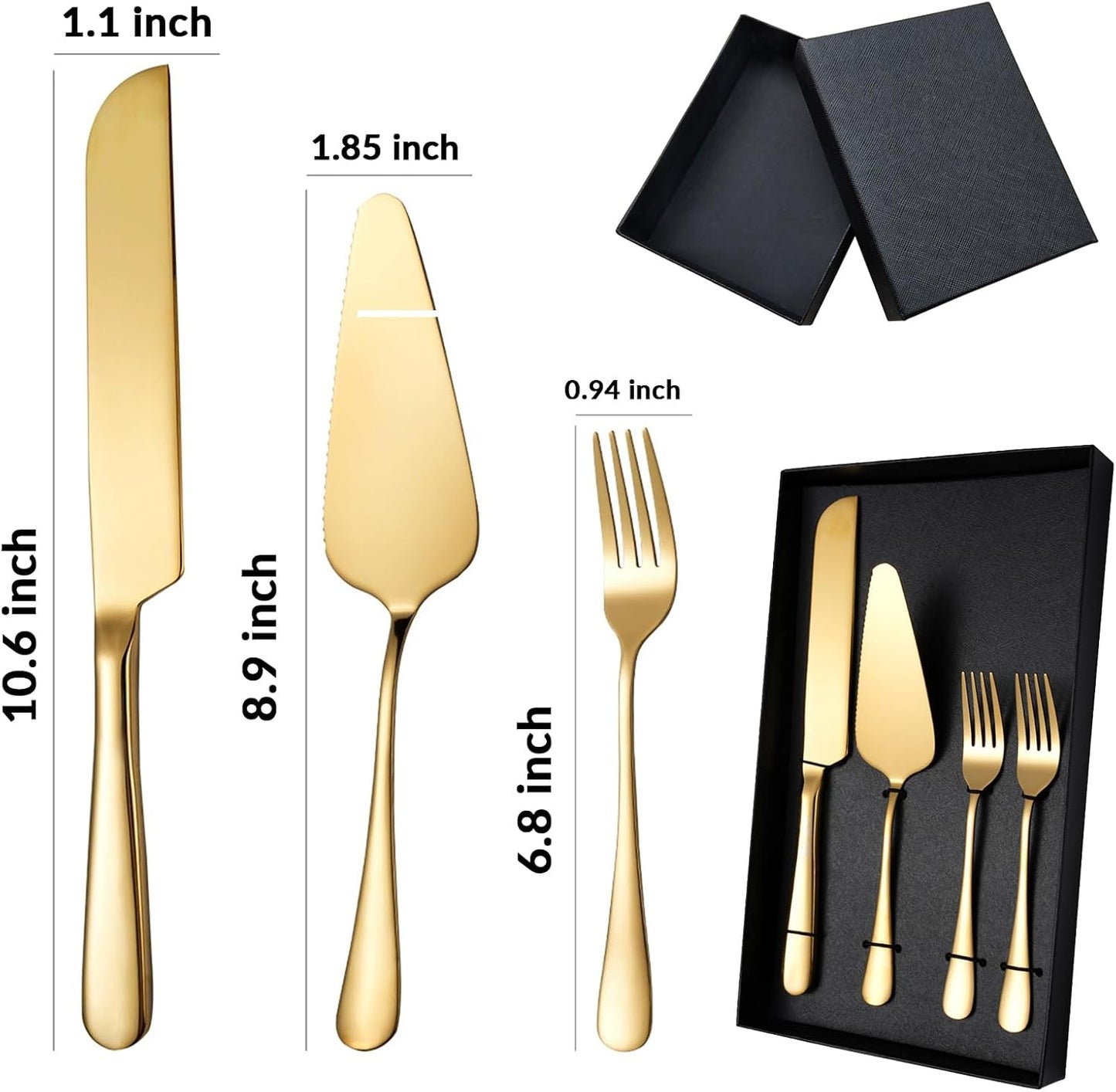 Personalized Wedding Cake Knife and Server Set, Custom Gold/Silver Cake Cutting Set for Wedding, 4 Pieces Set with Forks for Engagements, Anniversaries, Bride and Groom (Gold)