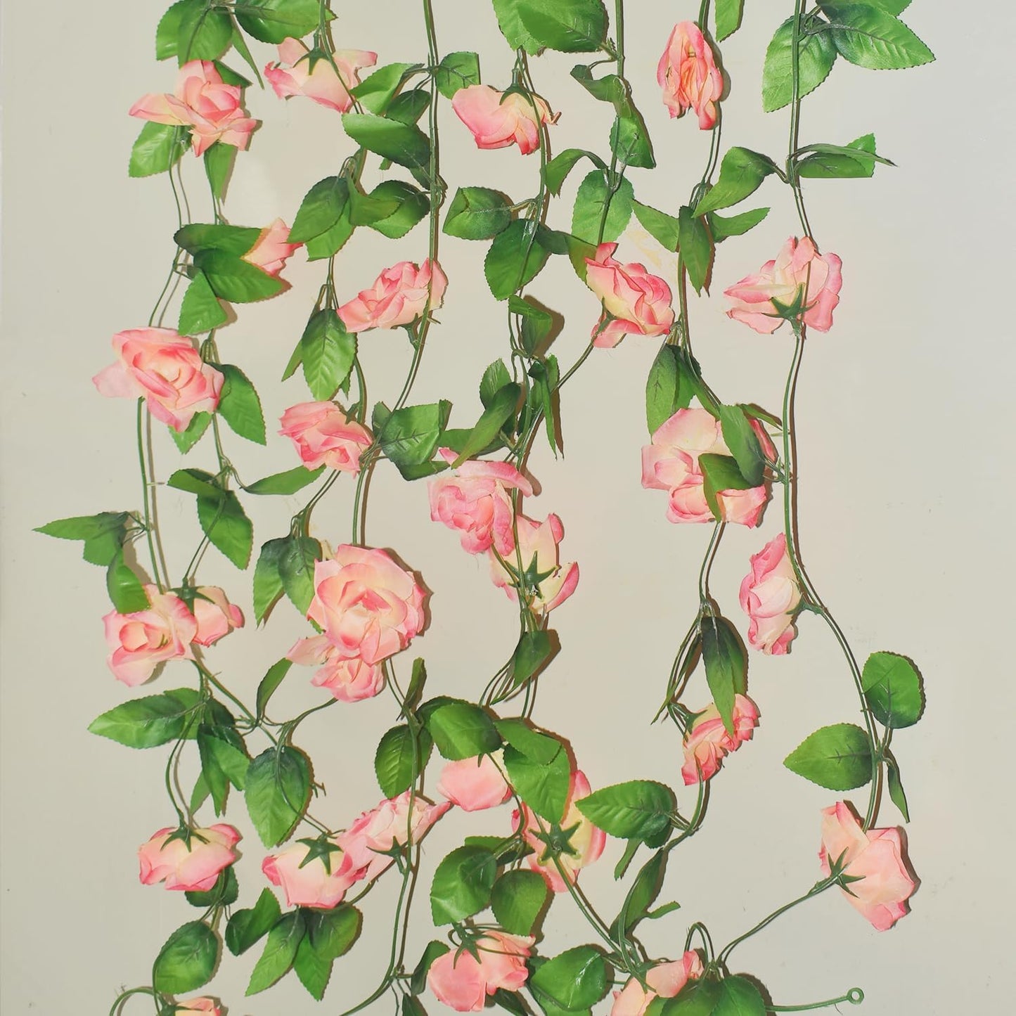 Musdoney 4Pcs 32.2 FT Fake Rose Vine Flowers Plants Artificial Flower Garland Hanging Rose Ivy Home Hotel Office Wedding Party Garden Craft Art Decor (Pink)