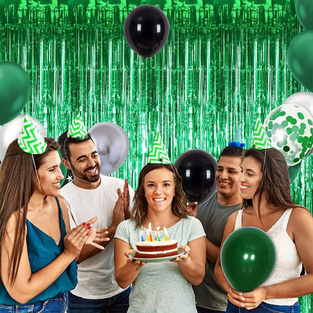 TONIFUL 3Pcs Green Door Streamers,Green Photo Booth Backdrop,Metallic Streamers Green Foil Fringe Curtains for Birthday,Christmas,New Year,St. Patrick's Day Party Streamers Decor(9.9ft x 6.6ft)
