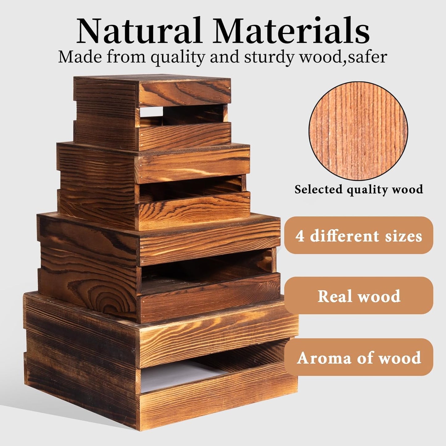 4 Pcs Buffet Risers with Mini Signs, Rustic Wood Cake Stands, Food Risers for Buffet Table, Dessert Display Stand, Wood Crates, Rustic Cake Stand for Party, Wedding, Birthday, Baby Shower, 4 Sizes