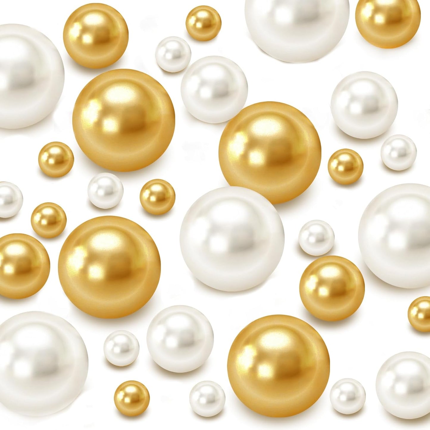 120 PCS 8/14/20mm No Hole Polish Pearl Beads for Centerpiece, Cream Gold Beads Decorative Vase Fillers, Plastics Pearls for Vases, Table Scatters, Wedding Party Decor