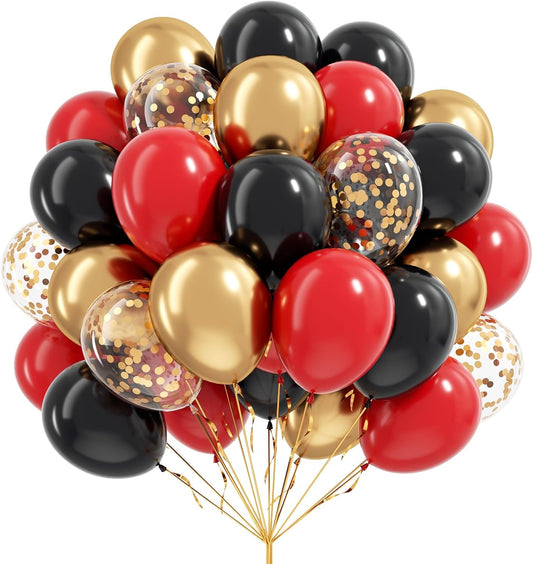 Red Black and Gold Balloons, 60pcs 12inch Red Black Gold Confetti Balloons for Birthday Casino Party Decorations