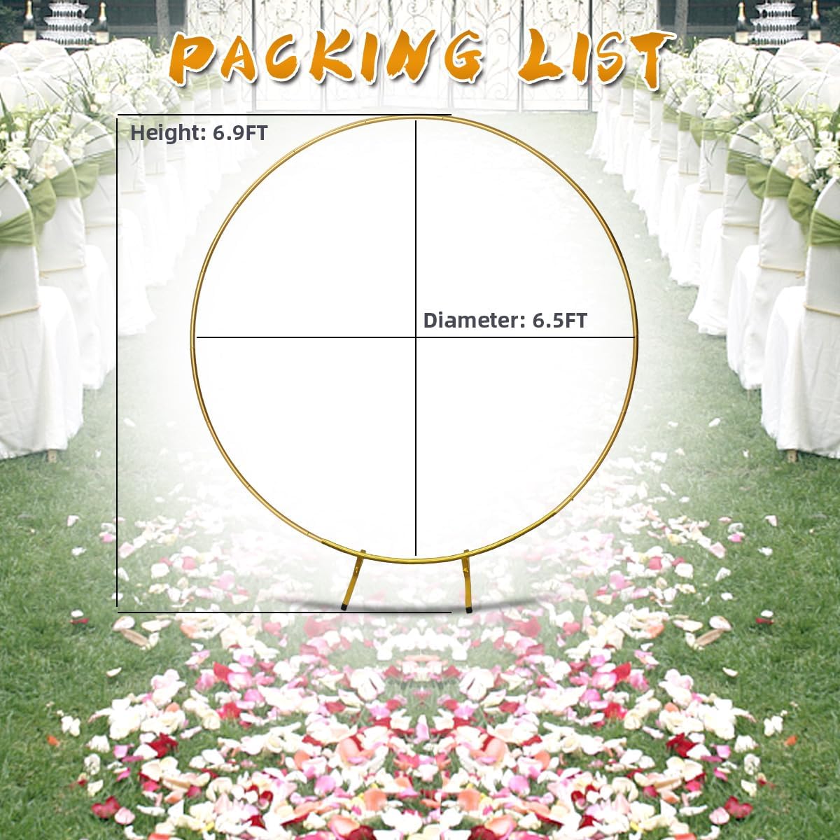 Round Backdrop Stand Circle Arch, 6.5ft Golden Metal Balloon Arch Kit for Party Decoration Wedding Arch Flower Ring Stand Harfirbe