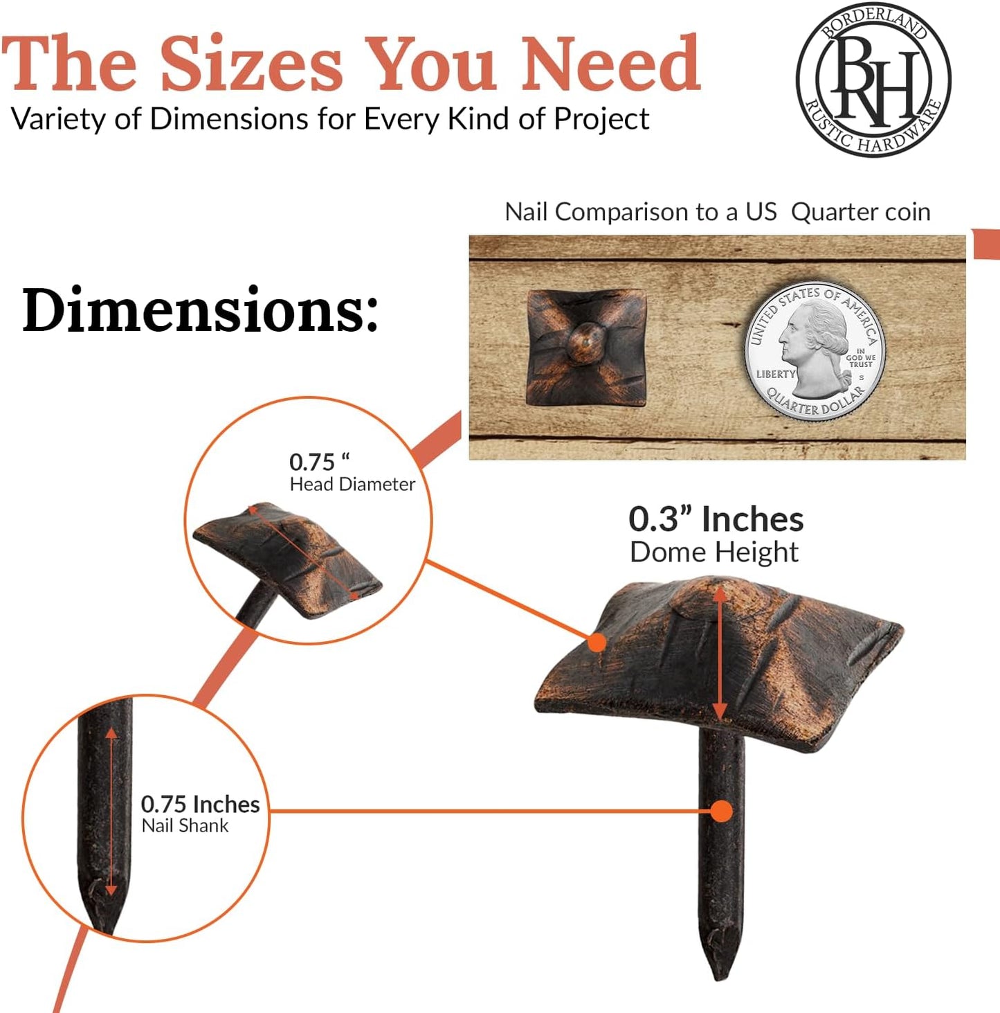 100 Pack 0.75" Square Head Iron Clavos Decorative Nails – Oil Rubbed Bronze – Handmade Rustic Square Fasteners for Farmhouse Shutters, Faux Wood, Barn Doors, and Gates – Ornamental Wood Accent