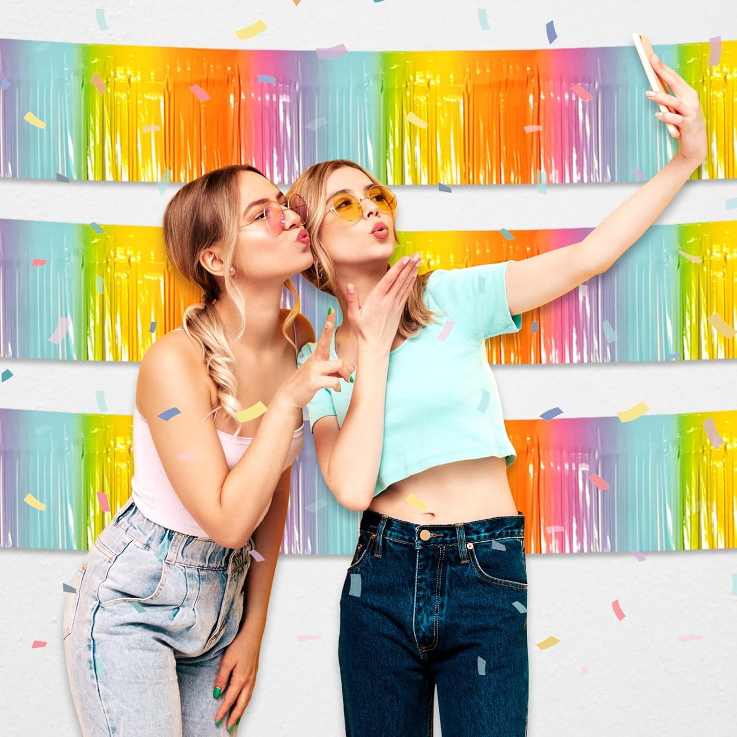 6 Pack 10 Feet Rainbow Foil Fringe Garland Metallic Tinsel Streamers Banner Wall Hanging Curtain Backdrop for Parade Floats, Birthday, Graduate, Mother's Day, Wedding Party Decoration