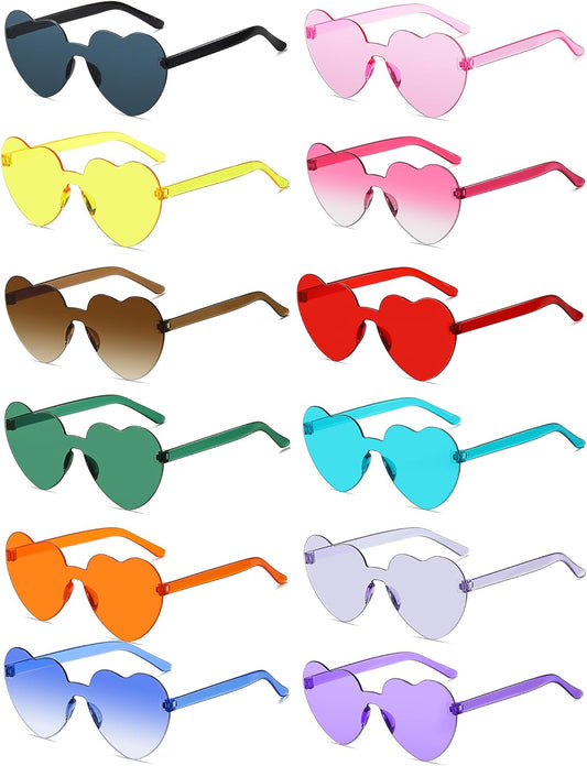 12/20/24 Pairs Heart Sunglasses for Women Men, Trendy Heart Shaped Rimless Transparent Sunglasses, Bachelorette Party