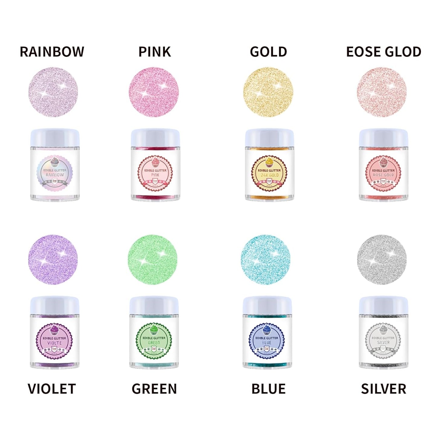 Edible Luster Dust 8 Colors Set - Edible Glitter for Cocktails, Rainbow Food Grade Powder Glitter for Drinks, Chocolate, Cake Decorating | Vegan, Sugar-Free, Gluten-Free -3g