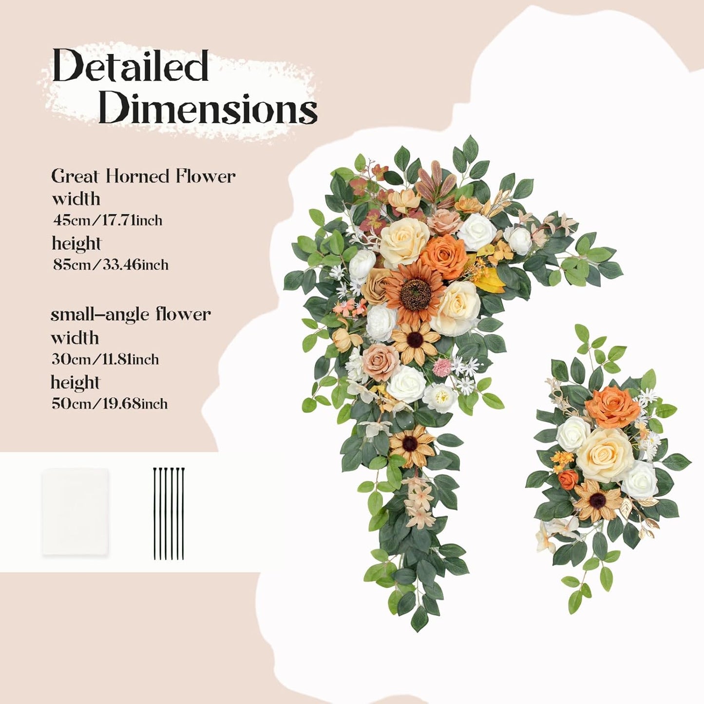 Wedding Arch Flowers Kit,Artificial Flower Arch Decor (Set of 3),2pcs Artificial Flower Arrangement with 1pc Sheer Drape for Wedding Decor Reception Backdrop Floral Decorations (Coffee Orange)